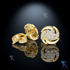 Boucles d'oreilles clous en or massif 14K 18K avec 7 pierres en grappe en forme de tourbillon, diamants de laboratoire, bijoux pour femme, mariage, fête, anniversaire - Product Image 2