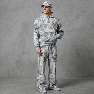 Conjunto Deportivo Personalizado de Tela Terry, Sudadera con Capucha y Pantalones Deportivos con Estampado DTG Completo, Ropa Urbana Hip Hop para Hombre - Product Image 1