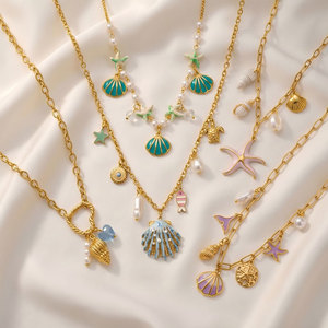 Collares de Moda Hawaiana de Verano, Joyería de Acero Inoxidable 316L, Collar de Conchas Marinas Chapado en Oro de 14k y 18k para Mujer - Product Image 1