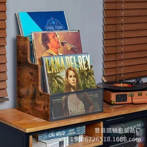 Soporte de Madera para Discos de Vinilo, Combinación de Hierro y Madera, Estante para CD, Estante Escalonado, Caja de Almacenamiento de Escritorio - Product Image 5