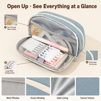 Trousse à crayons en toile de grande capacité avec double fermeture éclair, design à ouverture rabattable, organisateur de papeterie multi-compartiments pour l'école et le bureau