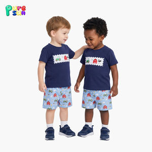 طقم ملابس أطفال مطرز بأسلوب عصري من Puresun، ملابس أطفال مخصصة مطرزة، أطقم ملابس قطنية للأولاد - Product Image 1