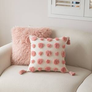 Coussin de canapé carré rose moderne personnalisé avec pompons, housse de coussin en peluche douce pour la décoration de chambre à coucher - Product Image 1