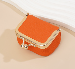 EleQueen <b>Small</b> Genuine Leather Elegant Jewelry Case Kiss <b>Lock</b> Mini Coin Purse Exquisite Necklace Ring Storage Bag Valentine's - Product Image 1