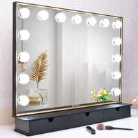 Miroir de coiffeuse moderne à LED Smart Touch personnalisé avec rangement pour vos cosmétiques Miroir de cabine photo de bureau pour interrupteur tactile