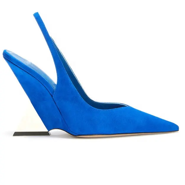 Anmairon Royal Blue Wildleder Schuhe mit spitzen Zehen Sling back Pumps Wedge Heel Schuhe