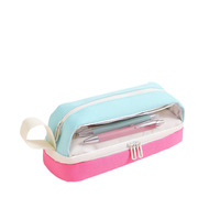 Trousse à crayons transparente carrée et ronde, multi-couches, grande capacité, durable, lavable, en tissu Oxford, sac de rangement pour papeterie
