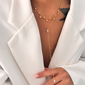 2026 AW 신상 보헤미안 Y자형 지르콘 섬세한 눈물 모양 스웨터 체인 목걸이 다잔 핫 18k 금도금 변색 방지 스테인리스 스틸 주얼리 - Product Image 4