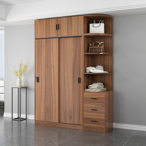 Armadio con Ante Scorrevoli, Piccolo Guardaroba Domestico con Specchio, Grande Armadio in Legno con Cassettiera ad Alta Capacità - Product Image 3