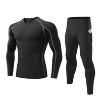 RUIQUWIN Ensemble de compression à séchage rapide et élastique pour hommes, couche de base à manches longues et pantalon de course à pied, vêtements de sport d'entraînement au basket-ball
