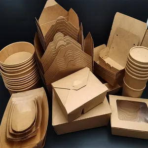 Cuenco de papel Kraft biodegradable respetuoso con el medio ambiente Kingwin con tapa de papel