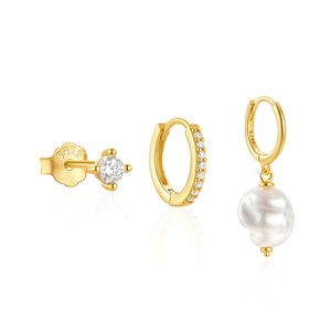 3 paires de boucles d'oreilles pour femmes, style simple et tendance, en argent sterling 925, avec diamants et perles, pour un look quotidien élégant. - Product Image 1