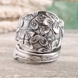 H361 Silver Cocktail <b>Ring</b> Flower Pattern Unisex Fashion Jewelry Gift <b>Ring</b> Plain Design <b>Statement</b> <b>Ring</b> for Women Men - Product Image 1