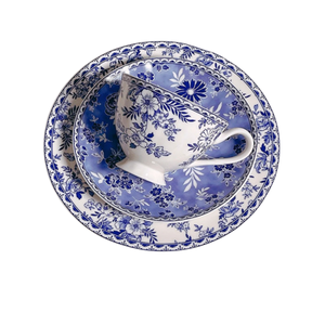 Offre Spéciale : Ensemble Tasse et Soucoupe à Café en Porcelaine Bleue Style Rétro Français 220ml – Écologique pour le Thé de l'Après-midi - Product Image 1