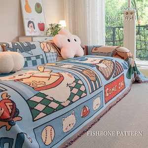 <span class=keywords><strong>Housse</strong></span> de canapé vintage style américain pour salon, nouveau style 2025, universelle quatre saisons, une pièce, à carreaux, motif dessin animé volantant - Product Image 3