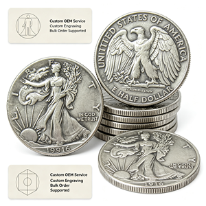 Réplique de pièce de monnaie commémorative Walking Liberty Half Dollar de style antique, 1916S-1947S, en laiton plaqué argent, à imprimer, pièce de collection - Product Image 6