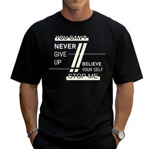 Camiseta de Manga Corta para Hombre, Estilo Vintage Americano, 100% Algodón, Ligera, Ecológica, Transpirable, con la Frase 'Never Give Up' - Product Image 1
