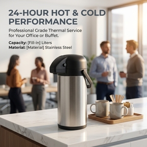 Carafe isotherme à double paroi en acier inoxydable de 3 L avec pompe, distributeur de café sous vide - Product Image 1