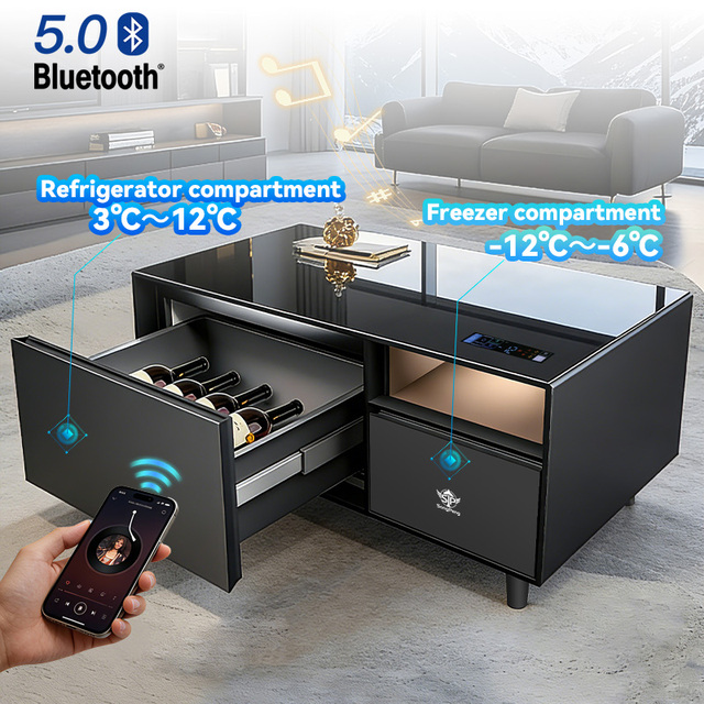 Smart Coffee Table with Refrigerator Touch Screen Mini Wireless Charging USB Port Hotel Home Living Room Furniture
