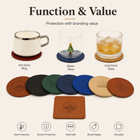 Sous-verre en cuir écologique personnalisé, résistant à la chaleur, style classique, imprimé en sérigraphie, porte-gobelet, cadeaux promotionnels pour la maison