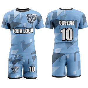 Uniforme Deportivo de Malla Transpirable con Cuello en V, Color Azul Cielo y Blanco, Precio de Fábrica - Product Image 1