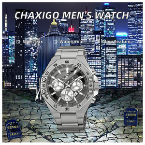 นาฬิกาข้อมือผู้ชาย CHAXIGO 7295-2 สแตนเลสสตีล แฟชั่น กันน้ำ ควอตซ์  หน้าปัดหกเข็ม ดีไซน์ตกแต่ง หรูหรา สไตล์สปอร์ต เรืองแสง - Product Image 2