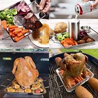Support 2 en 1 pour rôtissoire de poulet Support pour barbecue Support vertical en acier inoxydable pour rôtissoire de poulet pour four à poulet