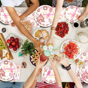 Decoraciones Rosas de Navidad con Temática de Galleta de Jengibre para Baby Shower: ¡Una Dulce Niña Está por Nacer! Platos y Servilletas de Galleta de Jengibre, Regalos de Invierno - Product Image 2
