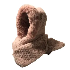 秋と冬のソフト快適な模造ウサギの毛皮キャップぬいぐるみ暖かい帽子1ピーススカーフ帽子 - Product Image 1