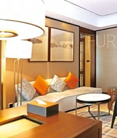 Ensemble de meubles de chambre d'hôtel de luxe moderne, design intérieur, cuir véritable et bois de chêne, écologique, durable, garantie de 3 ans