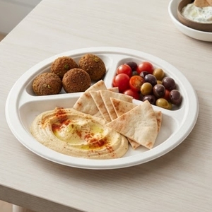 Assiettes de dîner jetables écologiques compostables en bagasse de canne à sucre à trois compartiments de 10 pouces pour les fêtes et la restauration - Product Image 6