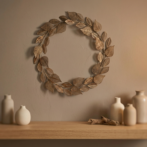 Corona Clásica de Hojas de Bronce, Redonda, Hecha a Mano, Decoración de Pared, Arte Decorativo para Navidad, Decoración del Hogar - Product Image 2
