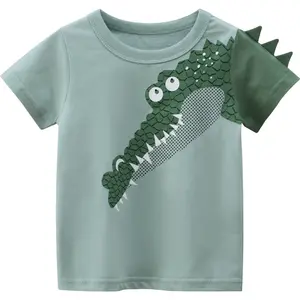 الشركة المصنعة في الصين بالجملة ملابس صيفية للأطفال ، قمصان قطنية بتصميم ديناصور بأكمام قصيرة للأولاد
