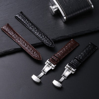 Bracelet de montre en cuir véritable à motif crocodile pour homme avec fermoir papillon en acier inoxydable 18mm 20mm 22mm