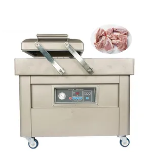 Semi automatic seafood bacon ham plastic bags sealing machine chicken double chamber vacuum food sealer packing machine