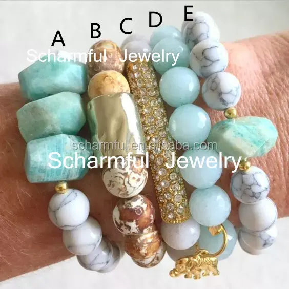 ST0041Bohemian Mã Não Và Hạt Ngọc Lam Với Amazonite Nugget Đá Quý Xếp Chồng Lên Nhau Vòng Đeo Tay Yoga