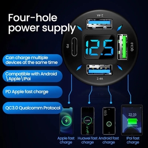 Adaptador de cargador de coche USB 4 en 1 de 66W 4A salida rápida Compatible con <span class=keywords><strong>iPhone</strong></span> 14 Pro Max Xiaomi Huawei Samsung Enchufe europeo/estadounidense - Product Image 3