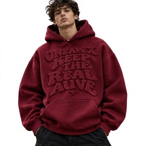เสื้อฮู้ดดี้โอเวอร์ไซส์สีแดงย้อมสีแบบแอซิดวอชสำหรับผู้ชาย ยี่ห้อ One Apex สไตล์สตรีทแวร์ ผ้าคอตตอนหนานุ่ม ใส่สบาย - Product Image 1