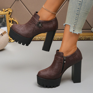 Thick Sole Deep Mouth Professional Flats Plus Size Autumn Fashion Women's Thick Heel Side Zipper High Heels - Product Image 3