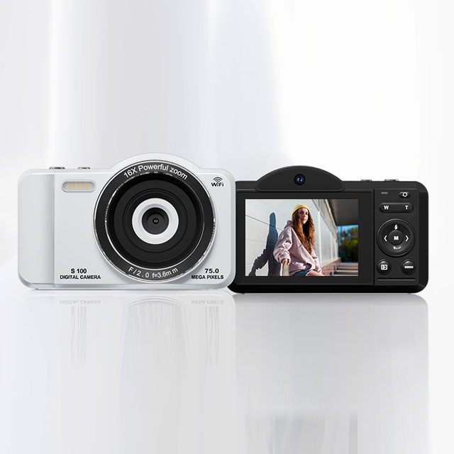 Dual Screen Selfie Camera 75MP 4K 2.8 HD Touch Screen Auto Focus 16x Zoom Black/White Available Digital Video Camera