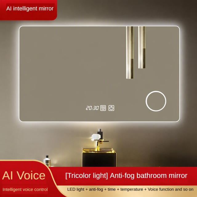 Waterproof Smart Touch Screen Wall Mounted Mirror Customized Modern Bathroom Led Light Mirror with Temperature Time Display