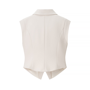 Set Estivo Casual da Donna con Gilet <span class=keywords><strong>Beige</strong></span> a V con Bottone Singolo e <span class=keywords><strong>Pantaloni</strong></span> <span class=keywords><strong>Lunghi</strong></span> con Zip, Moda Personalizzata - Product Image 3