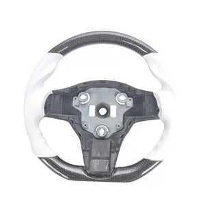 Steering Wheel For Tesla Steering Wheel Carbon Fiber White Perforated Leather Oem Customized Stripe Color