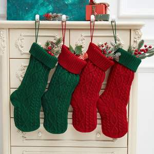 Colorblocked thick wool knitted Christmas tree ornaments pendants can be embroidered Christmas <b>stockings</b> gift bags - Product Image 3