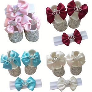 Newborn Spring Casual Photography Props Breathable Comfortable <b>Wool</b>/Nylon Rhinestone Bow Crown Baby Shoes Headbands <b>Socks</b> Usa - Product Image 1