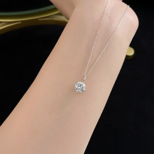 Collier pendentif en or blanc 18 carats avec diamant de laboratoire pour femme, <span class=keywords><strong>solitaire</strong></span> rond à 4 griffes, réglable, bijoux fins et tendance - Product Image 5
