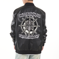 Veste de baseball en cuir PU noir personnalisée OEM Streetwear avec logo brodé sur le devant pour hommes