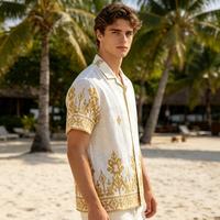 Chemise décontractée pour homme à manches courtes, en lin et coton respirant, à séchage rapide, avec broderie florale de plage, idéale pour les vacances