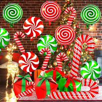 Ballons de décoration de fête de Noël en gros, rouge et vert, en forme de boîte cadeau et de canne, ballons ronds pour la décoration intérieure