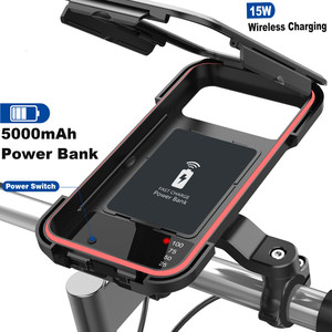 Supporto Impermeabile per <span class=keywords><strong>Telefono</strong></span> da Bici con Power Bank da 5000mAh, Caricatore Wireless da 15W, <span class=keywords><strong>Custodia</strong></span> per <span class=keywords><strong>Telefono</strong></span> da Manubrio <span class=keywords><strong>Moto</strong></span> - Product Image 4